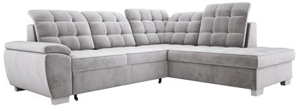 Modernes Ecksofa Lotta, Mit Komfortabler Liegefläche 186x125cm, Relaxfunktion Und Pflegeleichtem Veloursstoff Für Unerwartete Gäste, 258x212cm, Anordnung auf der Rechten Seite, Farbe: GRAU