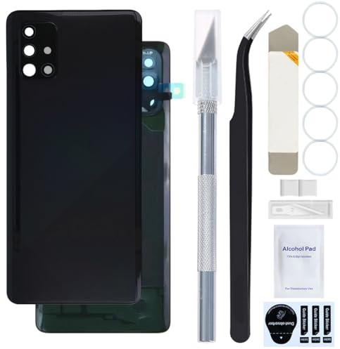 ZHUROUPU Rückseitiger Akkudeckel Ersatz für Galaxy A71 4G SM-A715F, Kunststoff-Rückseitendeckel Ersatz für Galaxy A71 4G mit vorinstallierter Kameralinse/Band (Schwarz)
