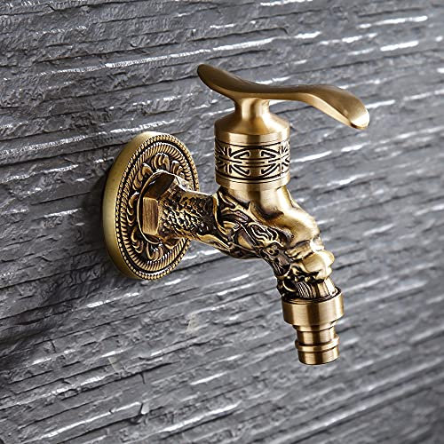 XHYDDLKJ Rubinetto Antico Intagliato in Ottone retrò da Parete Singolo Rubinetto Freddo per lavandino del Bagno Lavatrice mocio Rubinetto Decorativo per Esterni Giardino Resistente Stella d