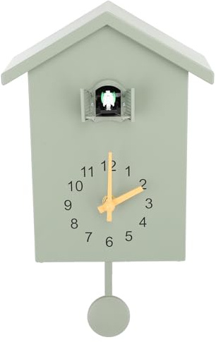 Pilipane Kuckucksuhr, moderne nordische Vogelhaus-Wanduhr mit Vogelstimmen, Anruf-Pendel-Design für Schlafzimmer, Wohnzimmer und mehr, einzigartige Heimdekoration (grün)