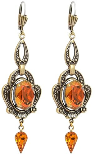 Jugendstil Ohrringe Markenkristallen Gold Copper Chandelier Ohrhänger Goth NOBEL SCHMUCK