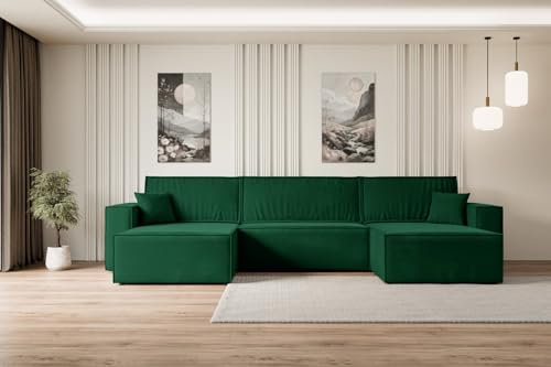 ALTDECOR Ecksofa mit Schlaffunktion und Bettkasten Corner Sofa Eckcouch Couch U-Form universal, Links/rechts Schlafcouch Ausziehbar Wohnlandschaft Schlafsofa Celtic-XLU - 377x143x83cm Grün