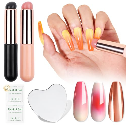 SAVILAND 2 PCS Pinceaux à Ongles Silicone pour Vernis Gel, Pinceaux Réutilisables pour Vernis Semi Permanent, Accessoire Nail Art, pour Effet Dégradé, Blush, Miroir, Poudre Chrome, pour Débutant
