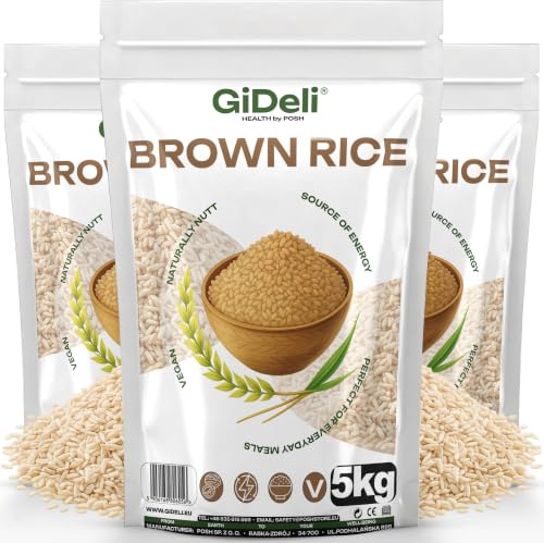 GiDeli Vollkornreis 3x5kg - Brauner Reis Langkorn, Naturbelassen & Nussig | Ungeschältes Korn, Silberhäutchen erhalten, Zip-Beutel, vegan, glutenfrei, für Reiskocher, Bowls, Curry, Salate, Wok