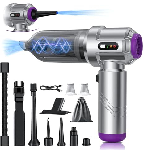 Kimdog Handheld Vacuum Cleaner - 22000PA Rechargeable Car Hoover, 4-in-1 Portable Mini Hand Held Vacuum Cordless, 3-Speed Powerful Air Duster for Cars, Office, Home, Keyboard, PC, Pet (Silver)