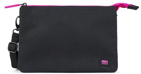 ROKA Carnaby XL Pink Label Slim Crossbody Bags for Women & Men - 3 Compartments, Chunky Zip, Removable & Adjustable Strap for Phone, Wallet, Keys