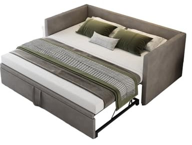 BestAlice Klappbares Schlafsofa, 90/180 x 200 cm, gepolstert mit Lattenrost, multifunktional, Klappbett, Schlafsofa, ausklappbar, Doppelbett, Samtstoff, Grau, ohne Matratze