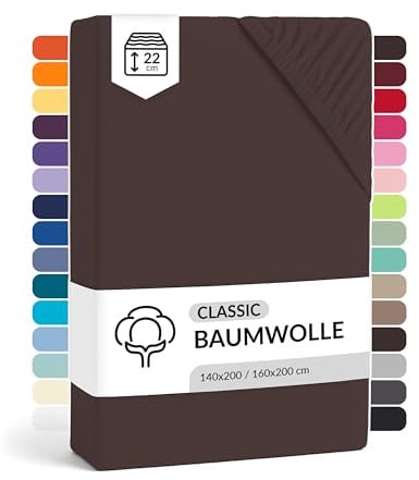 LARAWELL Spannbettlaken 140x200cm Baumwolle, bis 160x200, braun, Spannbetttuch Jersey (gekämmt), Matratzenhöhe bis 22 cm, bügelfrei, atmungsaktiv, formstabil