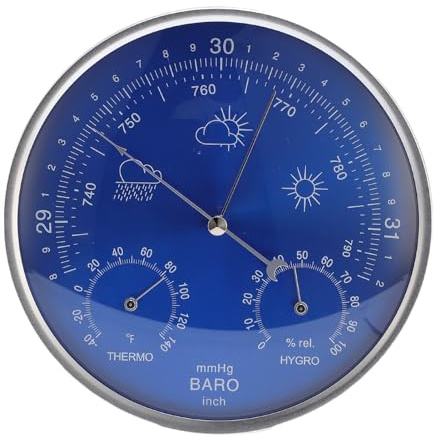 HELEVIA Thermometer Barometer Hygrometer, 3 in 1 All Season Wall Hanging Indoor Outdoor Accurate Weather Instrument, Blue 180mm, for Various Locations