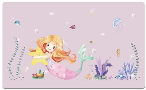 Schreibtischunterlage für Kinder - Meerjungfrau Muster - 70 x 40 cm - Doppelseitige PU-Leder schreibtischunterlage Mädchen - öl- und schmutzabweisend, weicher