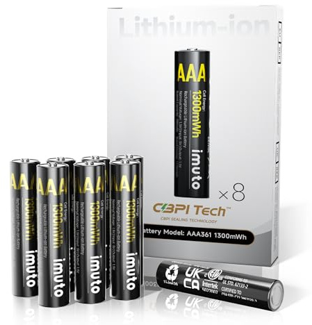 imuto 8 x AAA Lithium Akkus, wiederaufladbare AAA Akku, Typ Li-ion 1300mWh AAA Akkus, geringe Selbstentladung 1.5V AAA Batterien, mit Batterie Schutzbox(Kein Ladegerät)