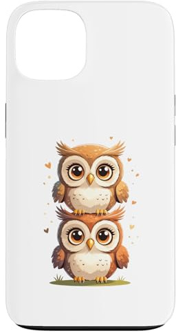Zwei niedliche Eulen übereinander Illustration Hülle für iPhone 13