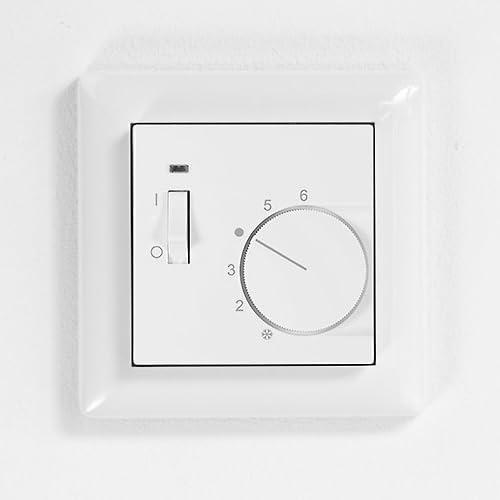 Ritzer Raumthermostat für Gira Standard 55 mit Schalter EIN/Aus mit 1-Fach Rahmen, Raumtemperaturregler Fußbodenheizung (ohne Rahmen reinweiß glänzend)