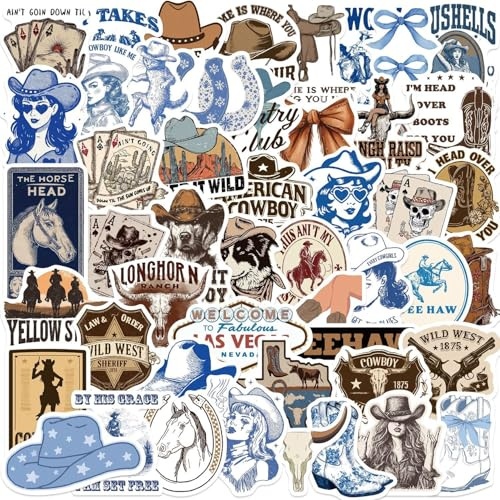 Cowboy Aufkleber für Jugendliche Erwachsene 50 Stück Der Cowboy Vinyl Sticker Set Auto Motorräder Fahrrad Skateboard Snowboard Gepäck Laptop Koffer Helm Motorrad Computer