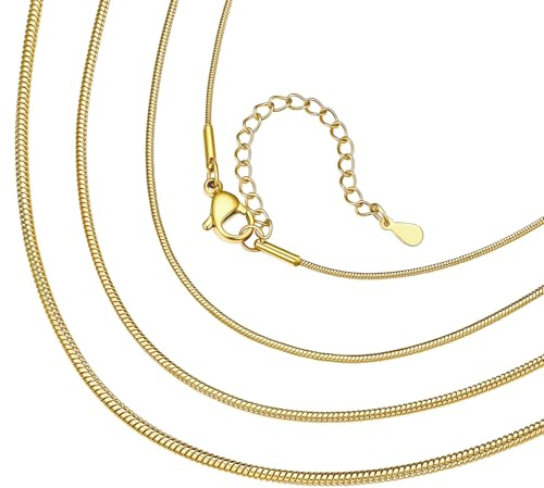ChainsHouse Damen Schlangenkette Edelstahl Halskette Frauen Schlangen Kette 1/1.2/1.5/2mm dünne Kette Snack Chain in Silber/Gold/Schwarz/Rosegold Halsschmuck Accessoire für Anhänger, Länge 36-76cm