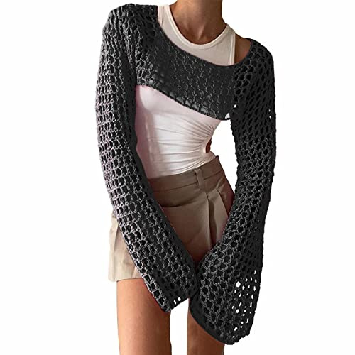 Generico Top Corto da Donna in Maglia all'Uncinetto, Coprispalle Sexy Y2k Scava Fuori Maglione Lavorato a Maglia ritagliato Vedere Attraverso Bikini Copricostume