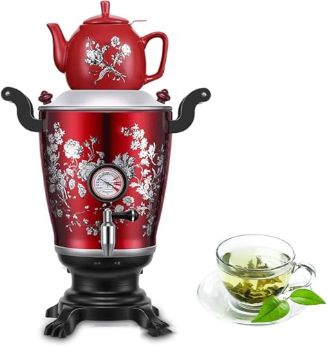 Samovar Théière électrique double couche en acier inoxydable de 3,2 l avec thermomètre visuel, conservation de la chaleur 24 heures et mise hors tension automatique pour café et thé