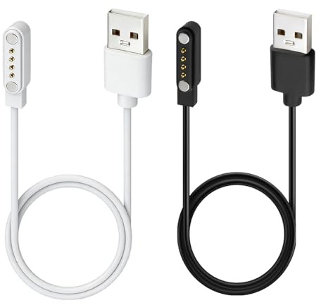 2 Piezas Cable de Carga Magnético 4 Pines 7.62 mm, Universal Cargador Reloj Inteligente USB para Smartwatch, Conexión Magnética Estable con Protección Seguridad, Cable Repuesto Compatible Multimodelo
