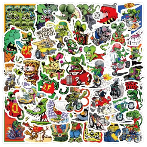 Rat Fink Aufkleber, 60 Stück Cute Cartoon Stickers, Colorful Vinyl Wasserdichte Aufkleber für Wasserflasche Laptop Skateboard Gitarre Reisekoffer, Jugendliche und Erwachsene