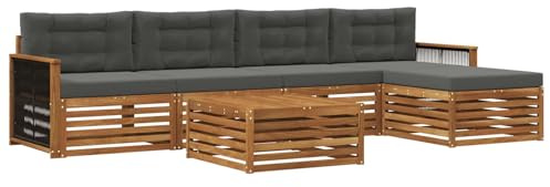 vidaXL Outdoor-Sofagarnitur mit Kissen 6 pcs Natur und Anthrazit, Patio-Sofa, modernes Eckset, wetterfester Gartenlounge, Bequeme Terrassenplätze für entspannte Zeiten