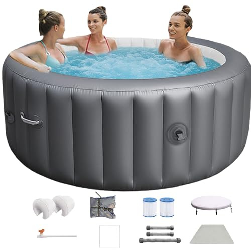 HLGKBY Vasca idromassaggio Gonfiabile, Vasca idromassaggio da Giardino, Max. Temp. 40°C/104°F, 2-3 Persone, Spa Gonfiabile con Riscaldamento, per Patio, Giardino e Aree Esterne 2-3 Persone