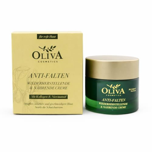 Oliva Cosmetics Anti-Falten Creme mit Kollagen & Niacinamid, Wiederherstellend & Nährend, für Reife Haut 50 ml