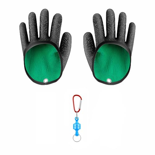 SEIWEI Guante de pesca con gancho de liberación magnética, guantes de pesca impermeables para mano derecha, secado rápido, a prueba de pinchazos, agarre texturizado, accesorios de pesca para hombres y