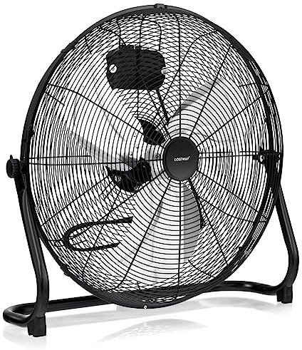 COSTWAY Bodenventilator 160W mit 3 Stufen, Trommelventilator | Windmaschine mit 3 Geschwindigkeitsstufen, stufenlos neigbarer Ventilatorkopf, 145° einstellbarer Neigungswinkel