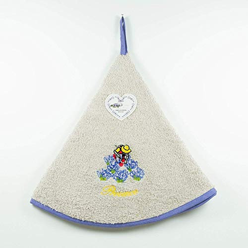 Villages de Provence Handtuch Lavandière - Rund mit Clip - Maulwurf - Gestickte Muster - 100% Baumwolle - Ø 65 cm im Durchmesser - Küche oder Bad - Maschinenwaschbar