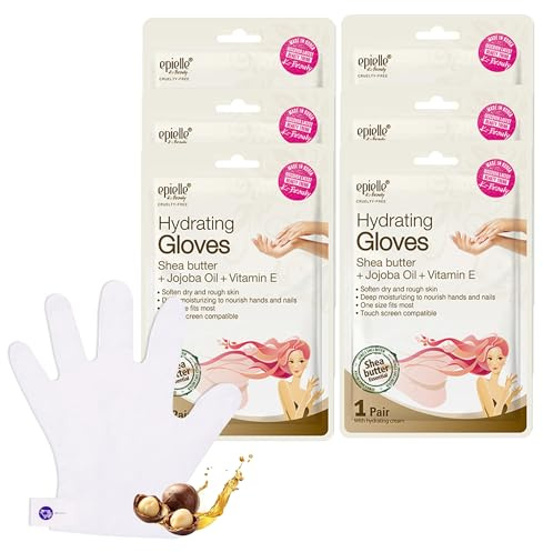 Epielle Hydrating Hand Mask 6 Pairs, Relieve and Soften with Shea Butter & Jojoba Oil, Deep Moisturizing Gloves for Dry, Cracked Hands, Self Care Gifts for Women, Spa Kit, Mothers Day Gifts