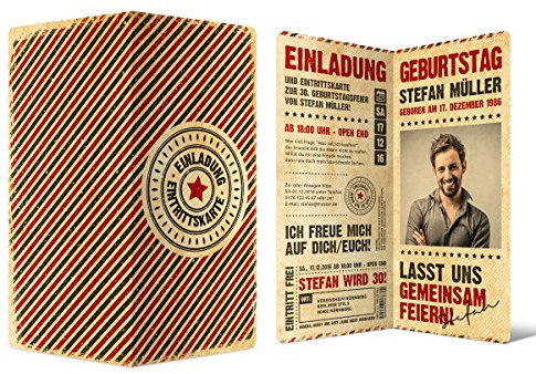 Kartenmachen.de 10 x Geburtstag Einladungskarten Einladungen - Grunge Vintage Retro Eintrittskarten