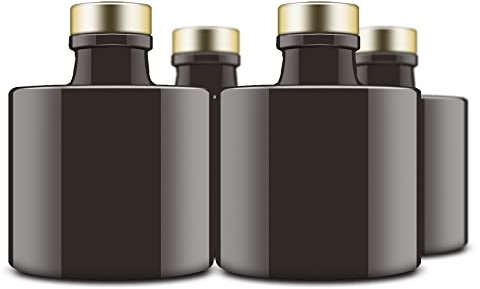 Feel Fragrance Black Glass Diffuser Bottles Round Diffuser Jars with Gold Caps Set of 4-2.95 inches High, 100ml 3.4ounce. Fragrance Accessories Use for DIY Replacement Reed Diffuser Sets.
