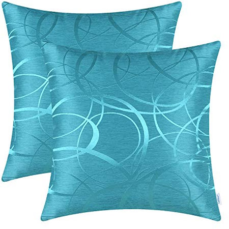 CaliTime Kissenbezüge, 2er-Pack, Kissenhüllen, Moderne Heimdekoration, glänzend und stumpf, kontrastierende Kreise, geometrische Ringe, 40 x 40 cm, Lake Blue