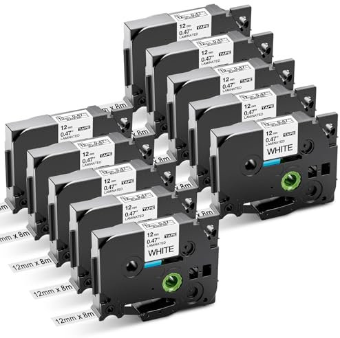 10x Aken Kompatibel Schriftband mit Brother TZe-231 Schwarz Weiß als Ersatz für Brother Tape Cassette 12mm Black on White für Beschriftungsgerät Brother P touch 1000 1005 1010 1280 H105 D400