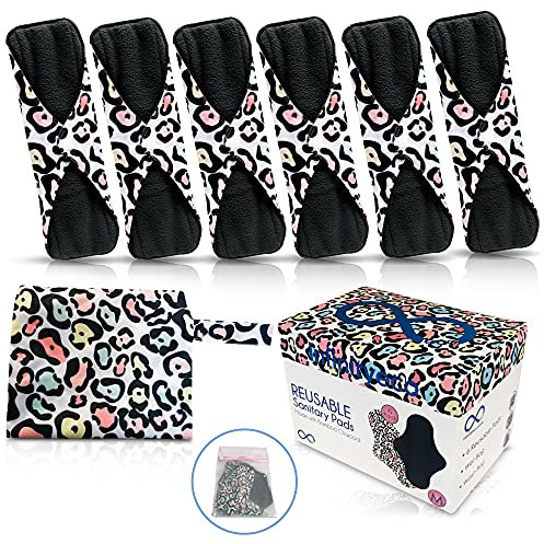 Infinityeco Medium Size Reusable Sanitary Pads 6 Pack, High Absorbancy Menstrual Towels with Wash Bag and Wet Bag