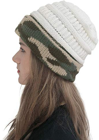 PPangUDing Strickmütze Damen Mädchen 2019 Neue Herbst Winter Warmer Hut Gestrickte Fleecefutter Cap,Mode Camouflage Printed Patchwork Schirmmütze Wintermütze Für Ski Outdoor Drinnen Sport