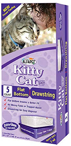 Alfapet Heavy Duty Flat Bottom Cat Litter Box Liners - Extra Giant 5 Count - Tear-Resistant Cat Litter Bags - Kitty Litter Liners for Rectangular Litterbox Pans, 36” x 18” x 2MIL Thick 30 lb Capacity