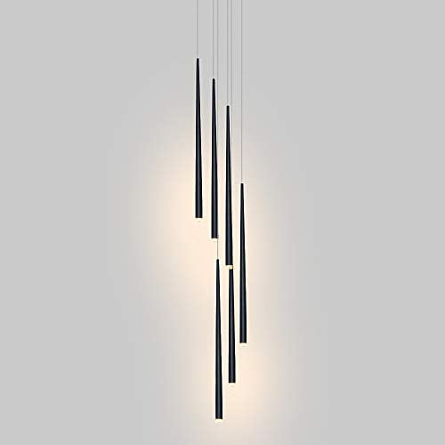 AIRUI 6-Licht Lange Röhre Pendelleuchte LED Modern Kegel Deckenbeleuchtung Verstellbar Hängelampe Für Wohnzimmer Esstisch Treppenhaus,Black+Warm White 3000K-18W