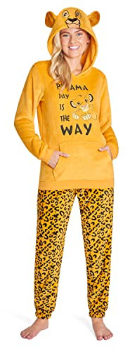 Disney Pigiama Donna Invernale Pile Stitch Minnie Minou Simba Winnie The Pooh (M, Giallo Simba)