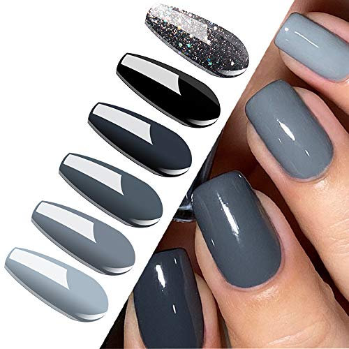 Vishine Vernis Semi Permanent, UV LED Vernis à Ongles Gel Soak Off Lot 6 Couleurs Gris Nail Gel Polish 8ml