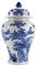 fanquare Jarrón de Porcelana Azul y Blanca, Jarrón Estilo Chino Ming, Jarrón con Motivo de Flores de Ciruelo y Pájaros, Altura 35cm
