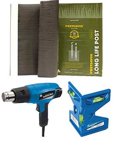 Postsaver Pro-Wrap Standard | Wood Protector | Dual-Layer Rot Protector | 20-Year Guarantee | Fits 3x3” to 4x4 Square | Pack of 10 | Application Tools 1 Heat Gun 1 Roller 1 Level
