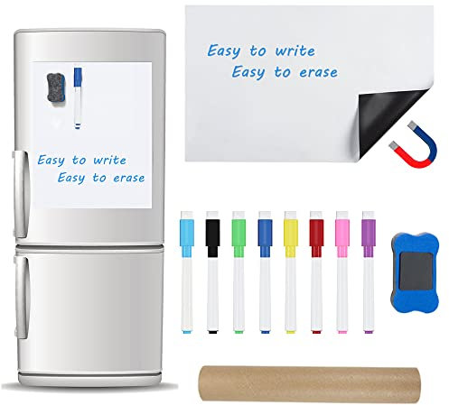 YAANBUNB Magnetisches Whiteboard Kühlschrank A3 Abwischbare Magnettafel Abwischbar Whiteboardplatte 8 Farben Whiteboardmarker mit Schwamm 1 Radierer für EinkaufslisteMemo Erinnerung Kinder Graffiti