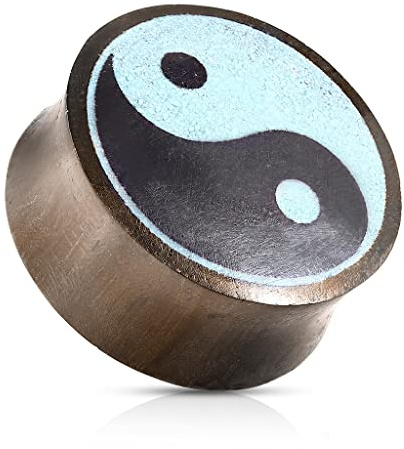 beyoutifulthings Ohr-Plug Sono Holz Ying Yang Türkis Ohr-Piercing Ohr-Schmuck Tunnel Konvex Sattel-Verschluss 8-25mm