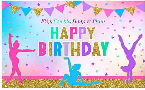 Funnytree Regenbogen Gymnastik Geburtstag Thema Party Hintergrund für Mädchen Turner Tumbling Flip Jump Tumble und Play Decor Supplies Kuchen Tisch Banner Photo Booth Requisiten Fotografie Hintergrund