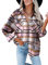 Iris Sprite Chemise à Carreaux en Flanelle pour Femme - Manches Longues - Chemise boutonnée en Velours côtelé (Rose, M)