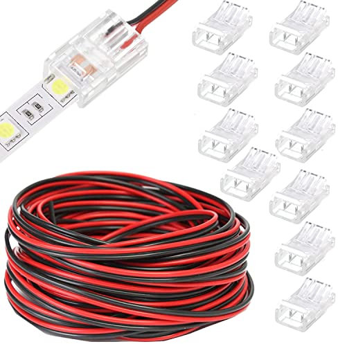 RUNCCI-YUN 10Pcs LED Strip Stecker,2 Polig 10mm LED Lückenlose Stecker+20m 2 Pin LED Streifen Verlängerungskabel LED Strip Anschlusskabel LED Verbinder, 12v-24V kabel, für SMD 3528 2835 5050 5630