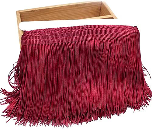 Duories 10 Meters 15cm Seide Fransen Quaste Fransenborte Fransenband Schnittfranse Dekoband Zierband Dekoborte Tanzfransen Nähzubehör für DIY Basteln Apparel Kleidung,Kostüme,Nähen,Dekoration,Weinrot