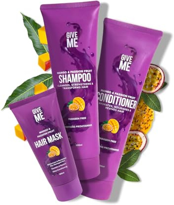 Give Me Cosmetics, Shampoo and Conditioner Sets, for Greasy Hair, with Mask, Mango & Passion Fruit, Paraben Free, Haircare Gift Set for Teenage Girls Women