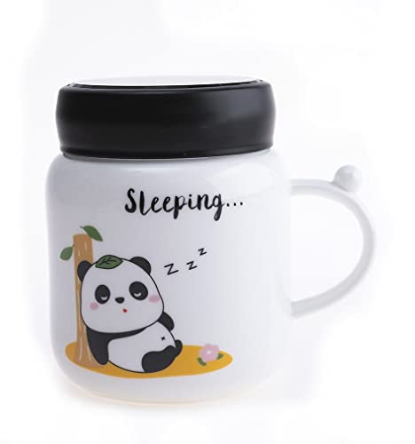 lachineuse - Mug Panda Zen 420 ml - Tasse avec Couvercle Vissable - Pot Style Japonais Asiatique - En Porcelaine - Tasse à Thé, Café, Boissons Chaudes - Vaisselle Japonaise - Coloris Blanc